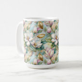 Custom Pattern Elegant Magnolia Flowers コーヒーマグカップ (正面左)