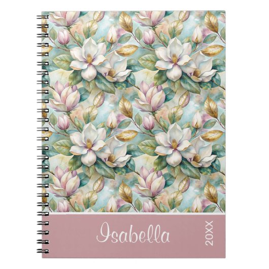 Custom Pattern Elegant Magnolia Flowers ノートブック (正面)