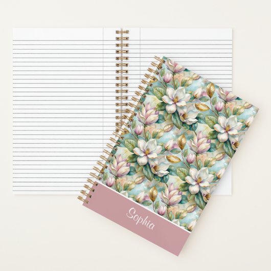 Custom Pattern Elegant Magnolia Flowers ノートブック (内側)