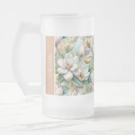 Custom Pattern Elegant Magnolia Flowers フロストグラスビールジョッキ