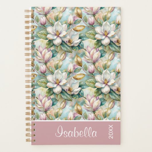 Custom Pattern Elegant Magnolia Flowers プランナー手帳 (正面)