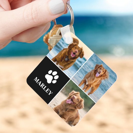 Custom Paw Love Dog Lover Name Photo 3 Collage Pet キーホルダー