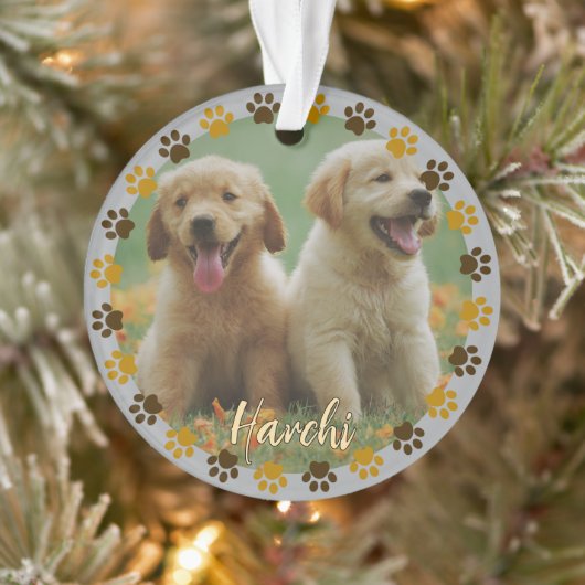 Custom Paw Prints Pet Photo Ornament with Name オーナメント (ツリー)