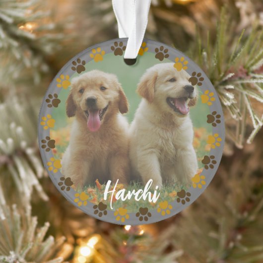 Custom Paw Prints Pet Photo Ornament with Name オーナメント (ツリー)