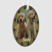 Custom Paw Prints Pet Photo Ornament with Name オーナメント (正面)