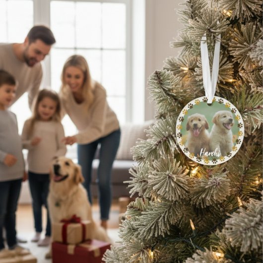 Custom Paw Prints Pet Photo Ornament with Name オーナメント