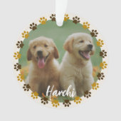 Custom Paw Prints Pet Photo Ornament with Name オーナメント (正面)