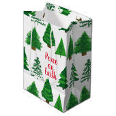 Custom Peace On Earth | Christmas Tree Pattern ミディアムペーパーバッグ (正面アングル)