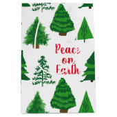 Custom Peace On Earth | Christmas Tree Pattern ミディアムペーパーバッグ (正面)