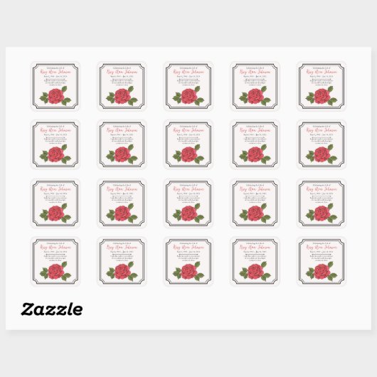 Custom Peony Remembrance Candle Sticker スクエアシール (シート)