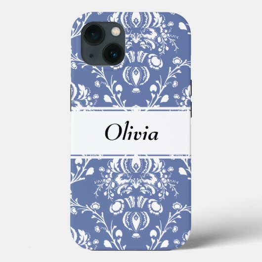 Custom Periwinkle Blue and White Damask Case-Mate iPhoneケース (裏面)