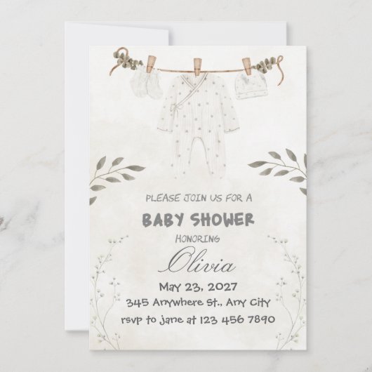 Custom Personalize Cute Baby Shower 招待状 (正面)