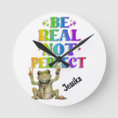 Custom Personalize Positive boho frog Hippie  ラウンド壁時計 (正面)