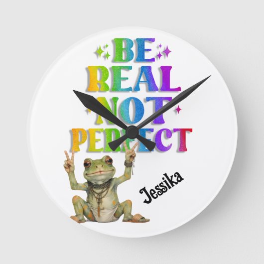 Custom Personalize Positive boho frog Hippie  ラウンド壁時計 (正面)