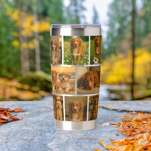 Custom personalized 16 photo collage template 保温保冷タンブラー (アウトドア (回転後))