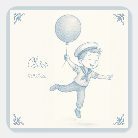 Custom personalized baby boy name  スクエアシール (正面)