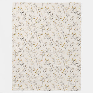 Custom Personalized Beige Neutral Botanical Leaves フリースブランケット