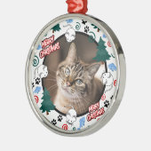 Custom Personalized Cat Pet Photo Christmas メタルオーナメント (左)