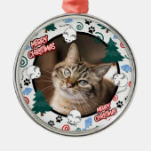 Custom Personalized Cat Pet Photo Christmas メタルオーナメント (正面)