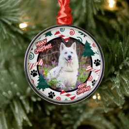 Custom Personalized Dog Photo Christmas メタルオーナメント