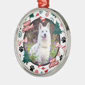 Custom Personalized Dog Photo Christmas メタルオーナメント (左)