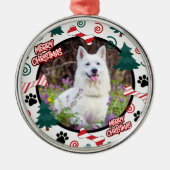 Custom Personalized Dog Photo Christmas メタルオーナメント (正面)