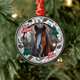 Custom Personalized Horse Photo Christmas メタルオーナメント