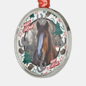 Custom Personalized Horse Photo Christmas メタルオーナメント (左)