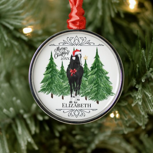 Custom Personalized Horse Watercolor Christmas メタルオーナメント (ツリー)