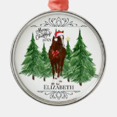 Custom Personalized Horse Watercolor Christmas メタルオーナメント (正面)