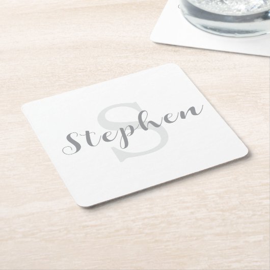 Custom Personalized Monogram Script Name Drink スクエアペーパーコースター (アングル)