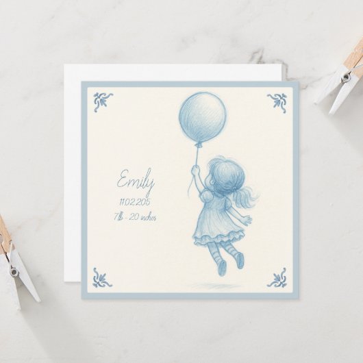 Custom personalized new baby girl annoucement カード (正面/裏面インサイチュ)