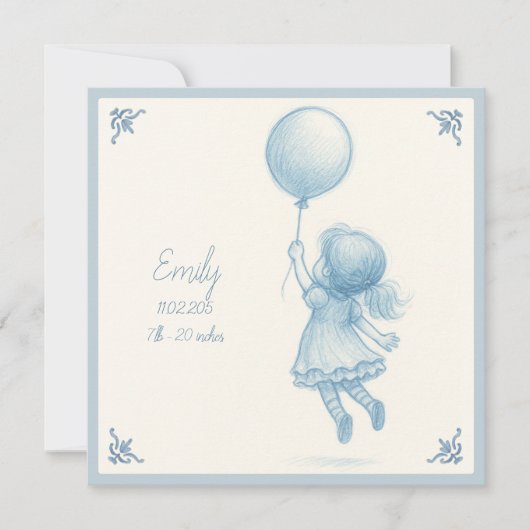 Custom personalized new baby girl annoucement カード (正面)