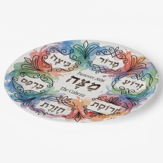 Custom Pesach Seder Plate Hebrew Passover Dinner  ペーパープレート (アングル)