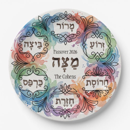Custom Pesach Seder Plate Hebrew Passover Dinner  ペーパープレート (正面)