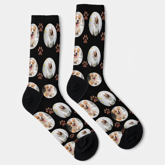 Custom Pet 2 Photo Purple Paw Print Socks ソックス (右)