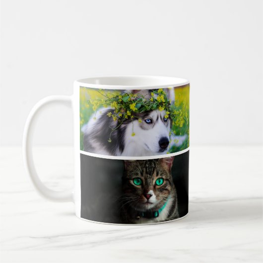 Custom Pet 4 Photo Collage for Cat Dog Lovers gift コーヒーマグカップ (左)