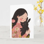 Custom Pet and Owner Portrait Pet Illustration Por カード (黄色い花)