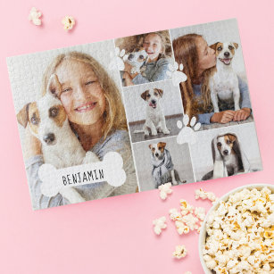Custom Pet Dog Bone & Paw Print Photo Collage ジグソーパズル