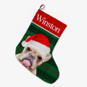 Custom Pet Dog Photo Holiday Personalized Frenchie ラージクリスマスストッキング (正面 (吊り時))