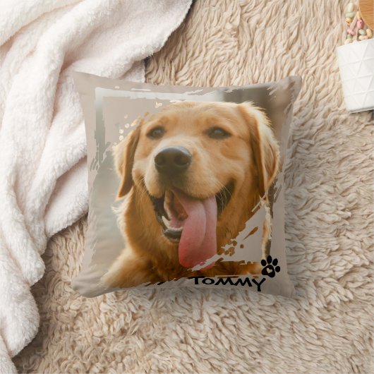 Custom Pet Friends Photo & Name Throw Pillow Gift クッション (ブランケット)