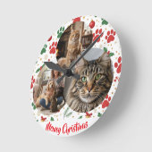 Custom Pet Lover Christmas Wall Clock ラウンド壁時計 (傾斜)