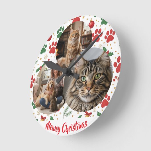 Custom Pet Lover Christmas Wall Clock ラウンド壁時計 (傾斜)