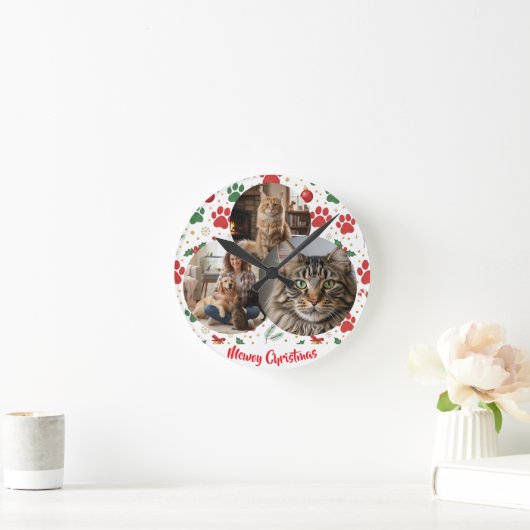Custom Pet Lover Christmas Wall Clock ラウンド壁時計 (ホーム)