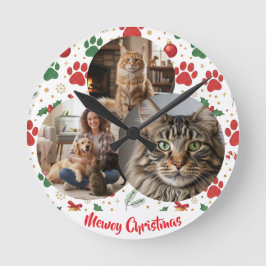 Custom Pet Lover Christmas Wall Clock ラウンド壁時計
