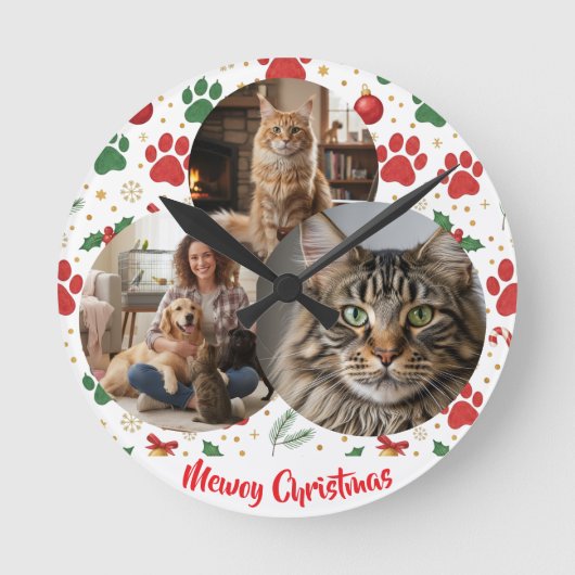 Custom Pet Lover Christmas Wall Clock ラウンド壁時計 (正面)