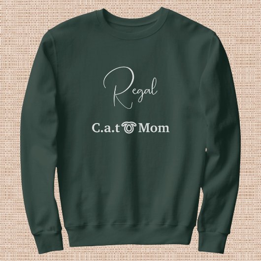 Custom Pet Lover White Script Cat Mom Forest Green スウェットシャツ