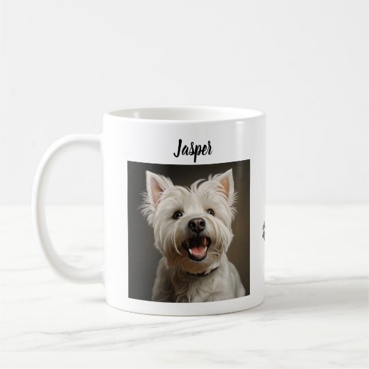 Custom Pet Mug Using Your Photo & Name コーヒーマグカップ (左)