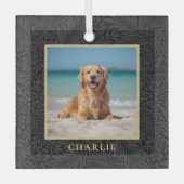 Custom Pet Name Photo Botanical Holiday ガラスオーナメント (正面)