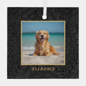 Custom Pet Name Photo Botanical Holiday ガラスオーナメント (裏面)
